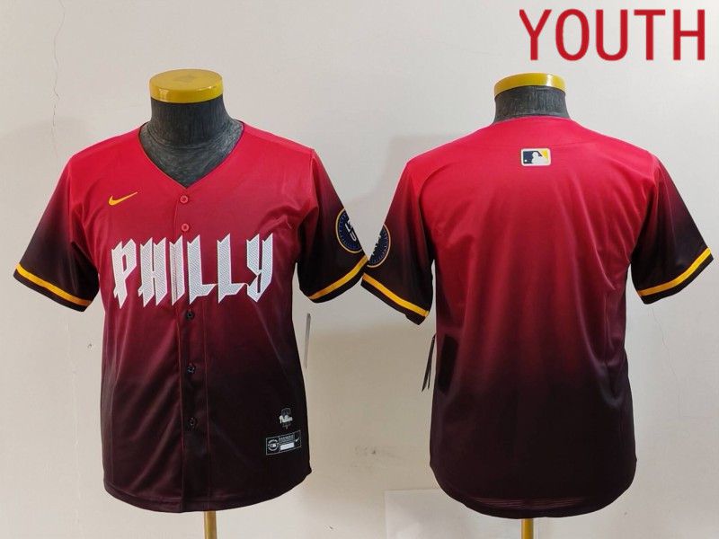 Youth Philadelphia Phillies Blank Red City Edition 2024 Nike MLB Jersey style 1->youth mlb jersey->Youth Jersey